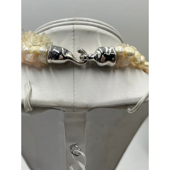 Simon Sebbag MultiStrand 925 Rose Clear Quartz Light Pearl Slider Necklace 17" - Picture 5 of 10